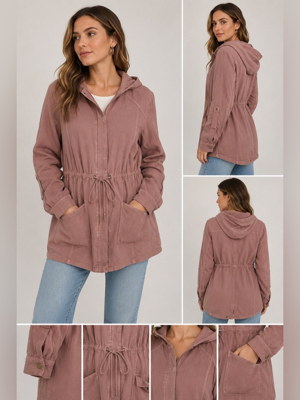 Torrid Women’s Twill Anorak Blush Pink Hooded Full Zip Jacket Size 2 pockets
